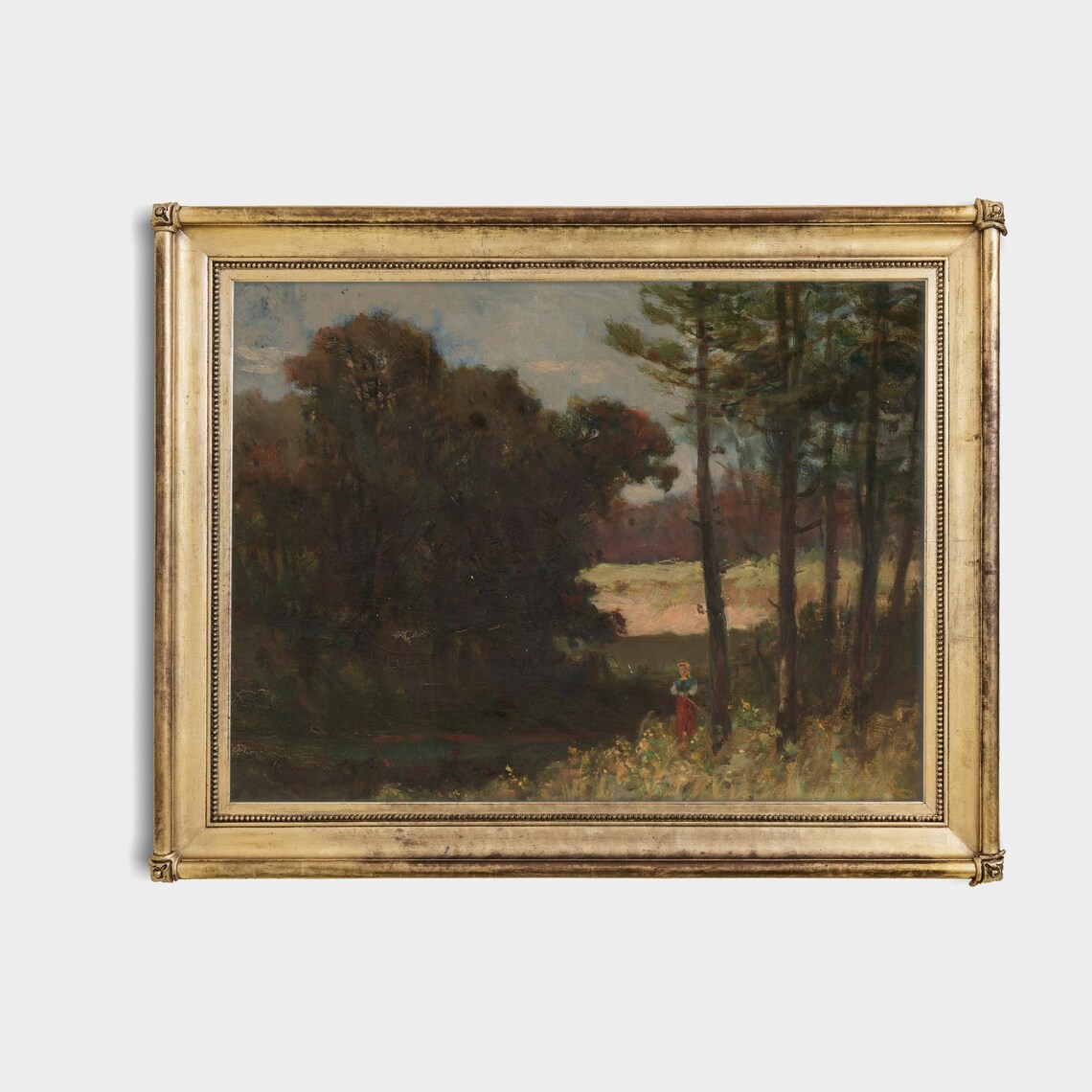 Moody Antique Woodland Scene With Figure At Dusk Fine Art Poster - Image 4