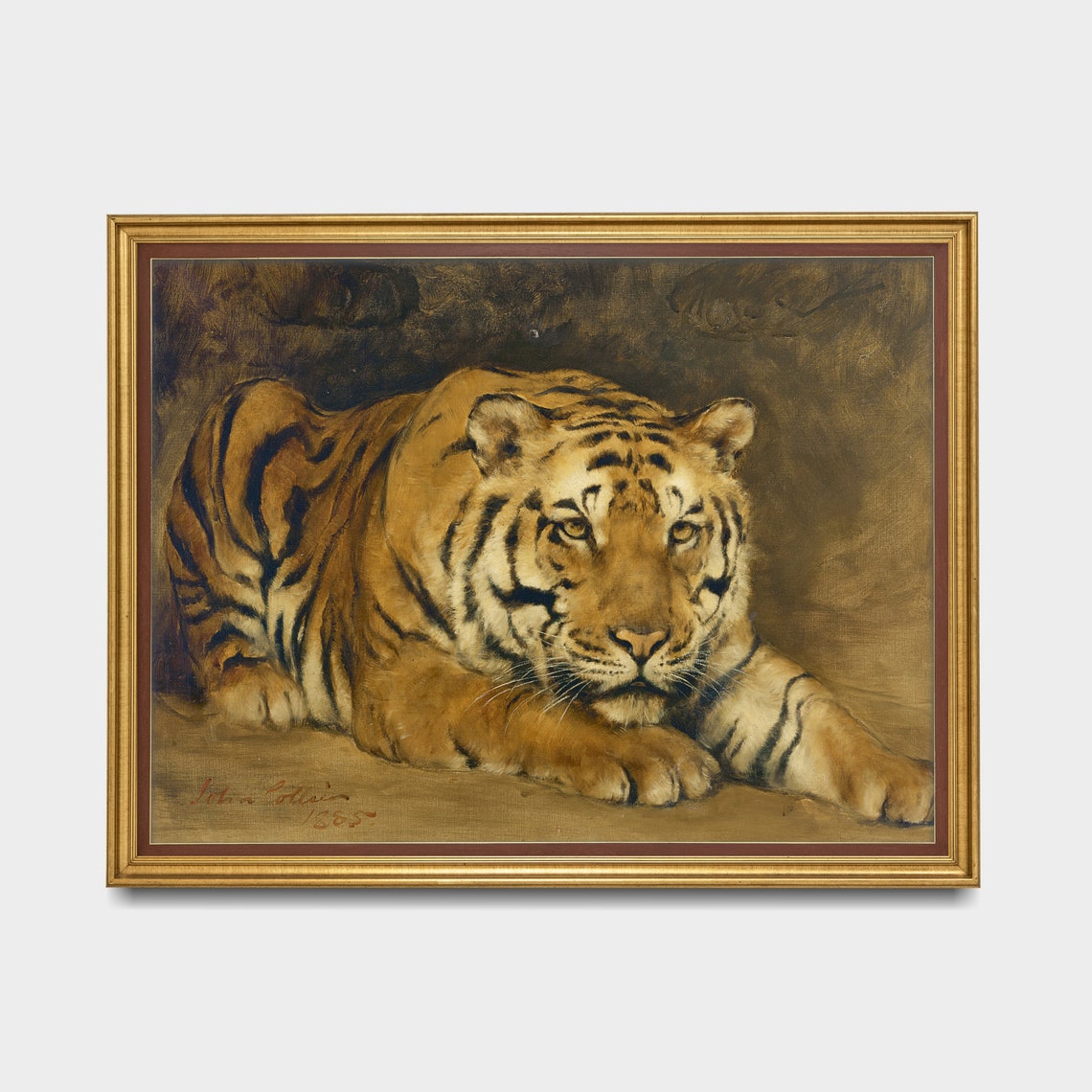 Resting Tiger Portrait Vintage Big Cat Wildlife Oil Painting Poster - Image 3