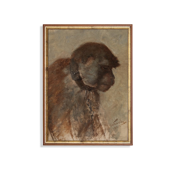 Chained Monkey Head In Profile Vintage Rustic Animal Painting Poster