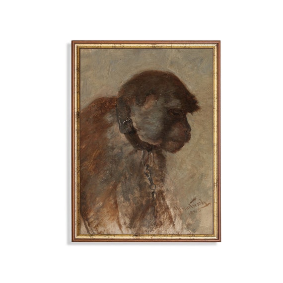 Mailed Print Vintage Monkey Painting Antique Animal Print Moody Rustic Art Animal Lover Gift Farmhouse Decor Printed And Shipped