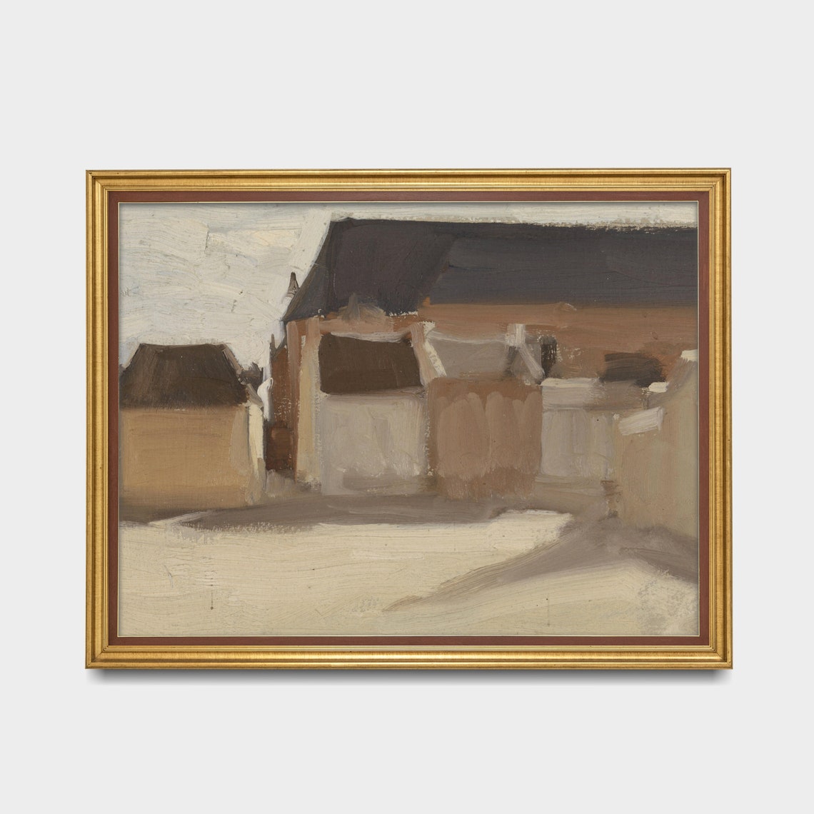 Vintage Landscape Painting Country Village Houses Print Antique Farmhouse Decor Neutral Art Wall Art - Image 2