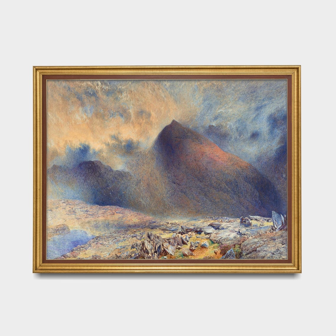 Dramatic Mountain Peak Cloudy Sky Watercolor Landscape Poster - Image 5