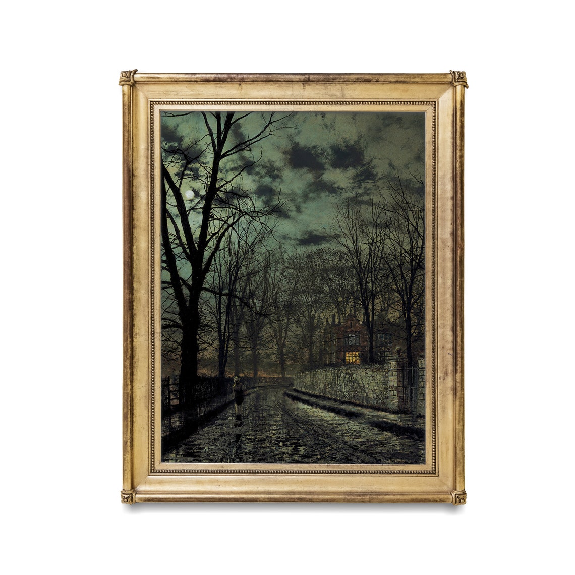 Printed And Shipped Vintage Moonlight Painting Antique Landscape Print Moody Rustic Artwork Dark Academia Print Mailed Art - Image 2