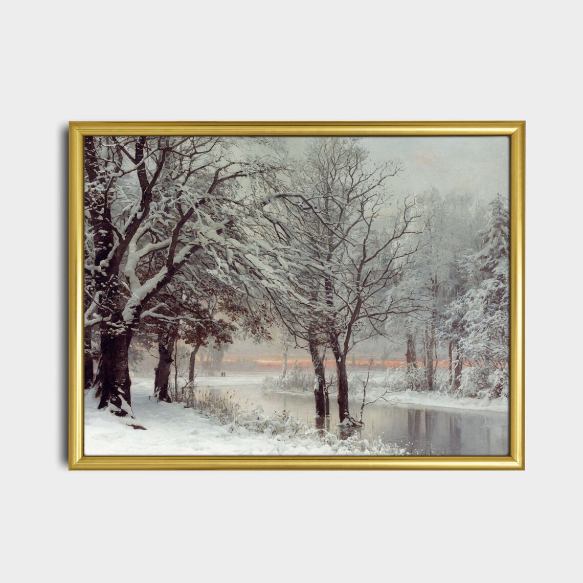 Snowy Riverside Trees at Sunset Winter Twilight Calm Scene Poster - Image 2