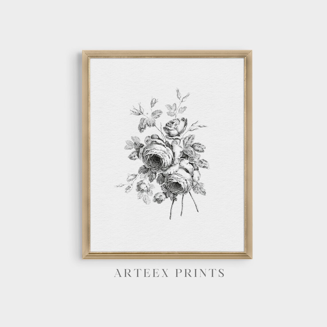 Antique Rose Bouquet Botanical Sketch Black and White Floral Poster - Image 4