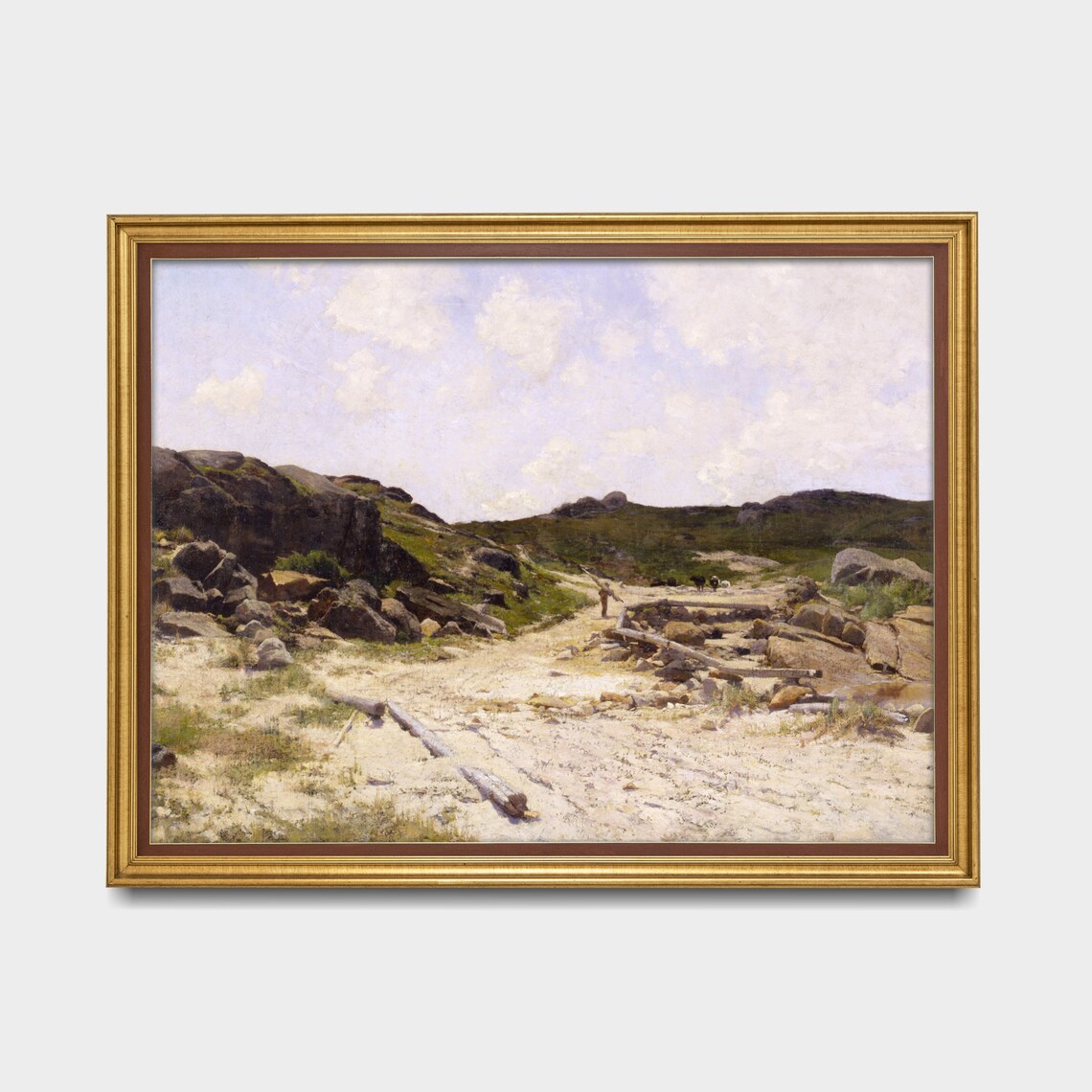 Rocky River Crossing Hikers Antique Coastal Landscape Painting Poster - Image 4