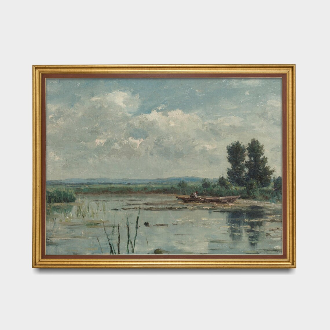 Fisherman in a Boat on a Quiet Marsh River Antique Landscape Poster - Image 3