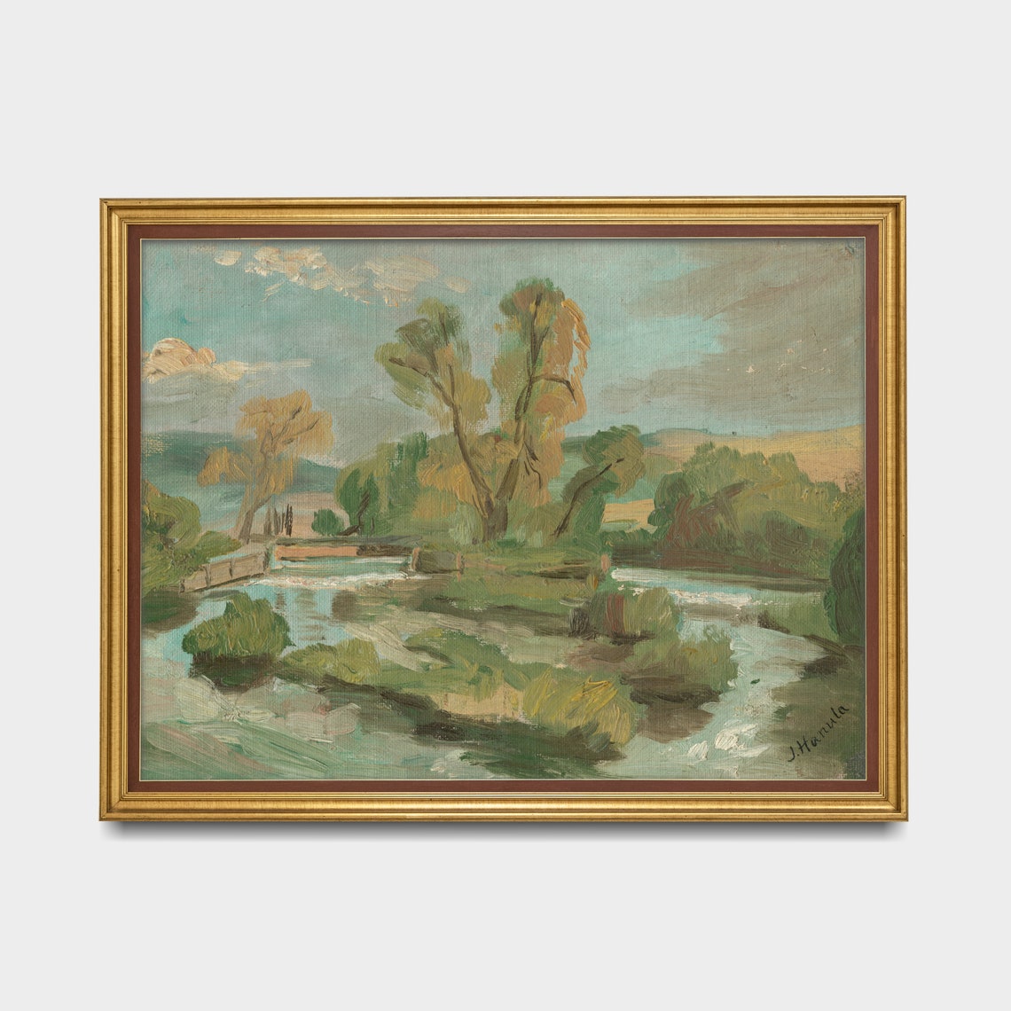 Tranquil River Stream Trees Vintage Landscape Painting Poster - Image 2
