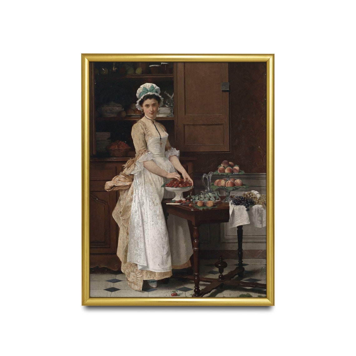 Victorian Kitchen Scene With a Maid Arranging Cherries Poster - Image 5