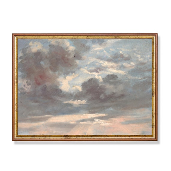 Mailed Print Vintage Cloud Study Antique Sky Painting Rustic Oil Painting Nursery Decor Fine Art Printed And Shipped