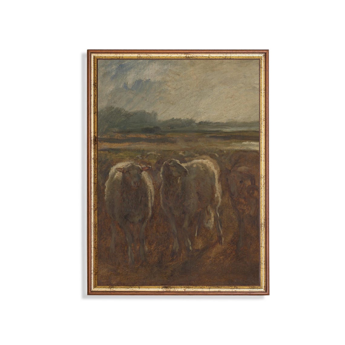 Sheep Walking Through a Muddy Field Vintage Pastoral Art Poster