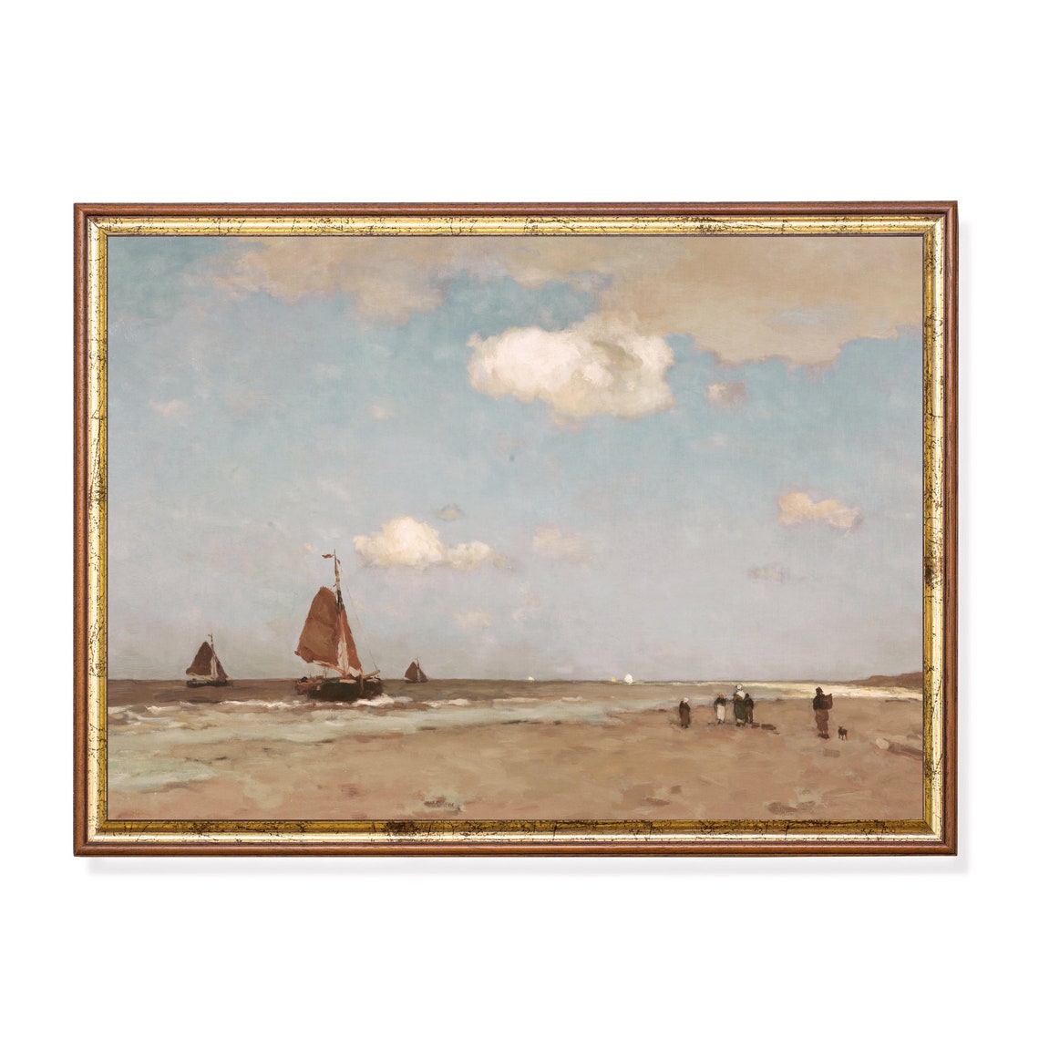 Dutch Beach With Sailing Vessels And Figures Hague School Art Poster