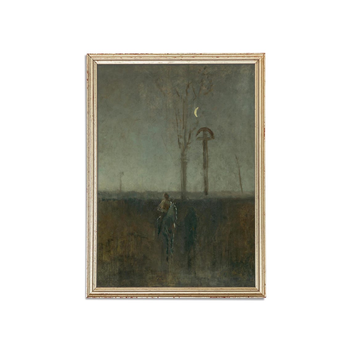 Moonlit Night Rider on Horseback Dark Tonal Landscape Poster - Image 3