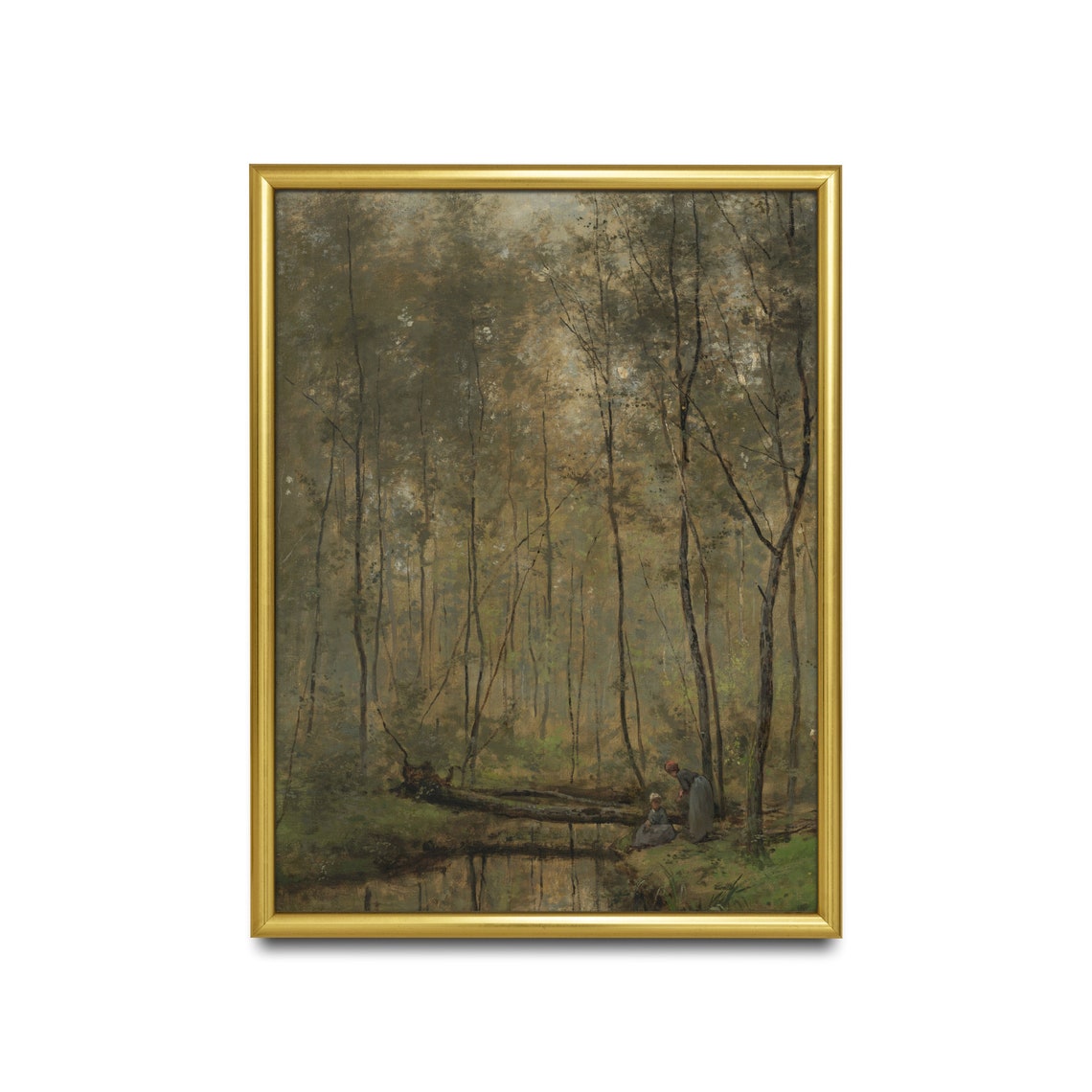 Tall Trees and Quiet Figures by a Forest Pond Vintage Poster - Image 4