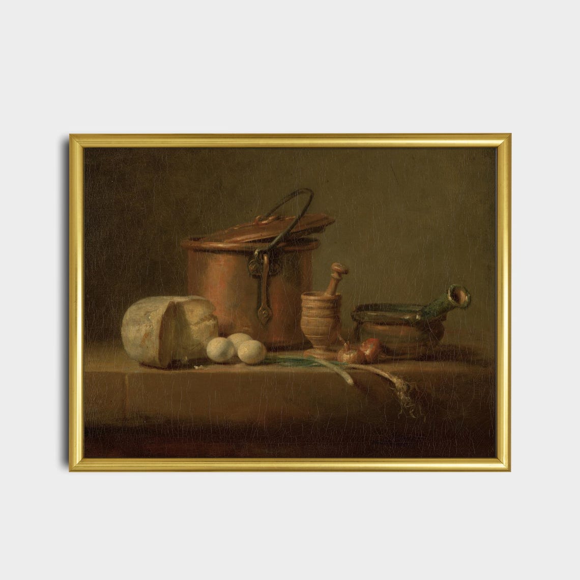 French Kitchen Still Life Copper Pot Bread Eggs Chardin Style Poster - Image 2