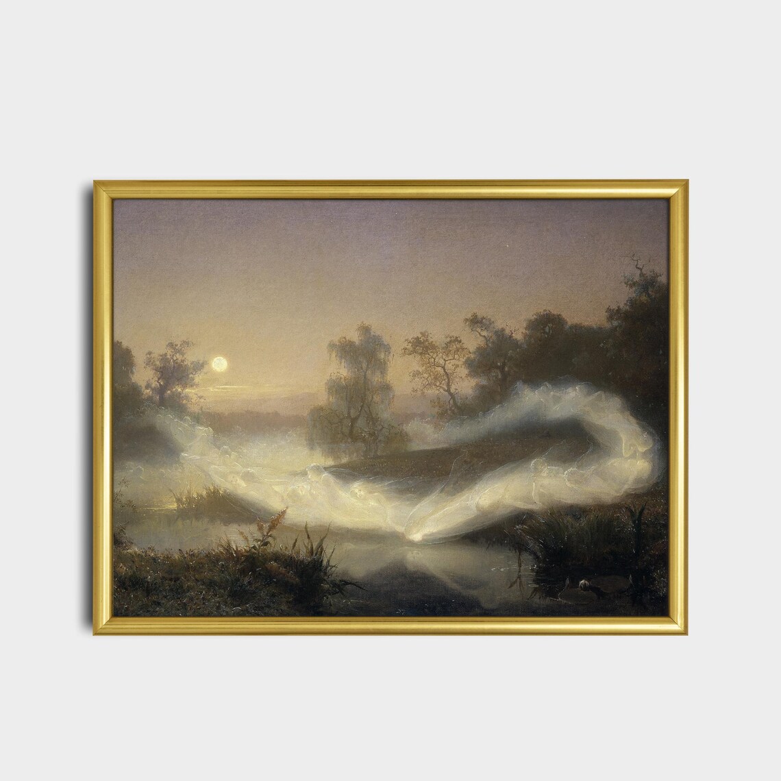 Dancing Fairies Over Misty River Moonlit Fantasy Painting Poster - Image 2