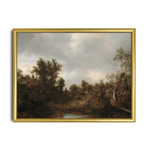 Vintage Landscape Painting Antique Country Landscape Moody Rustic Fine Print Farmhouse Decor Wall Art