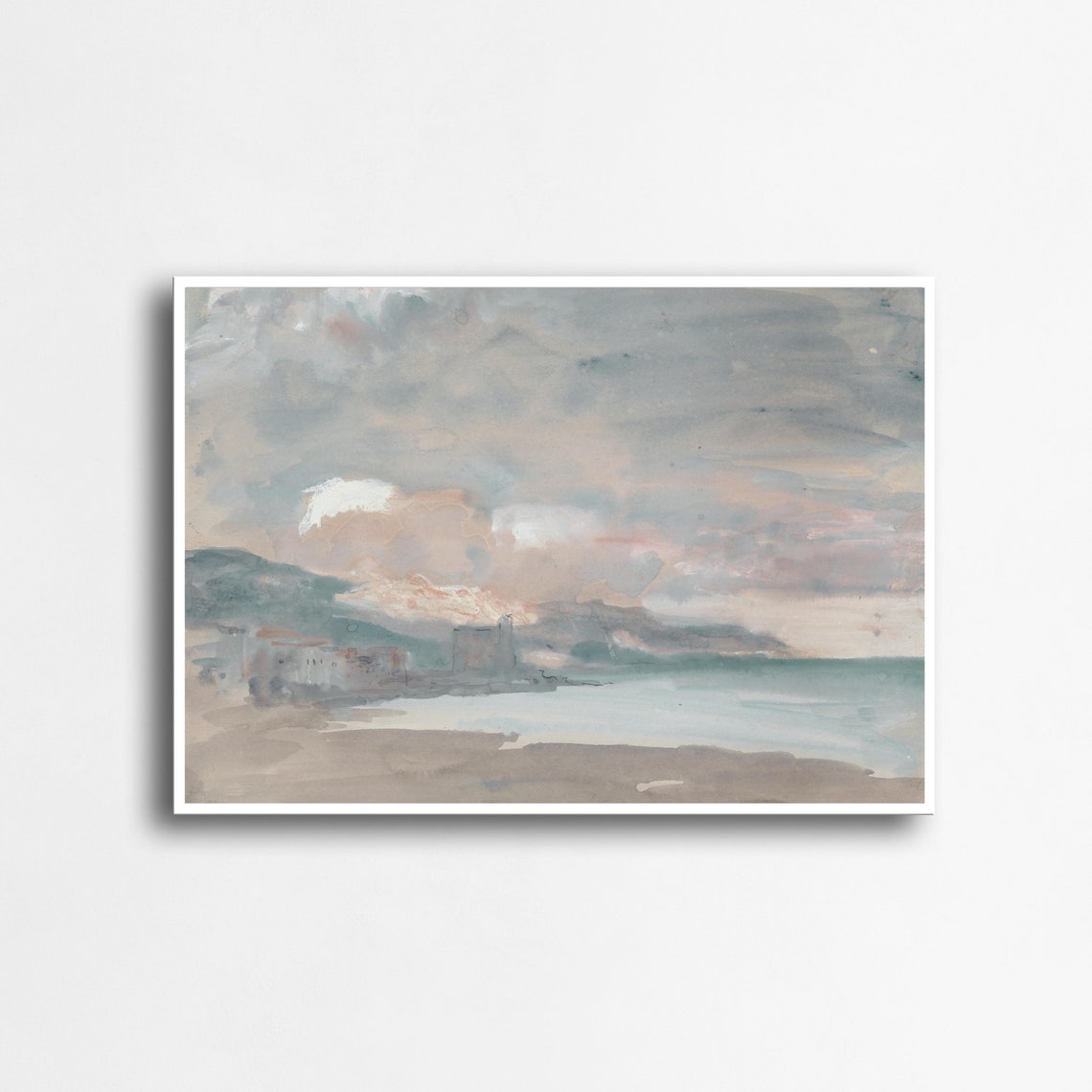 Dreamy Coastal Shoreline with Soft Pink and Blue Sky Water Poster - Image 3