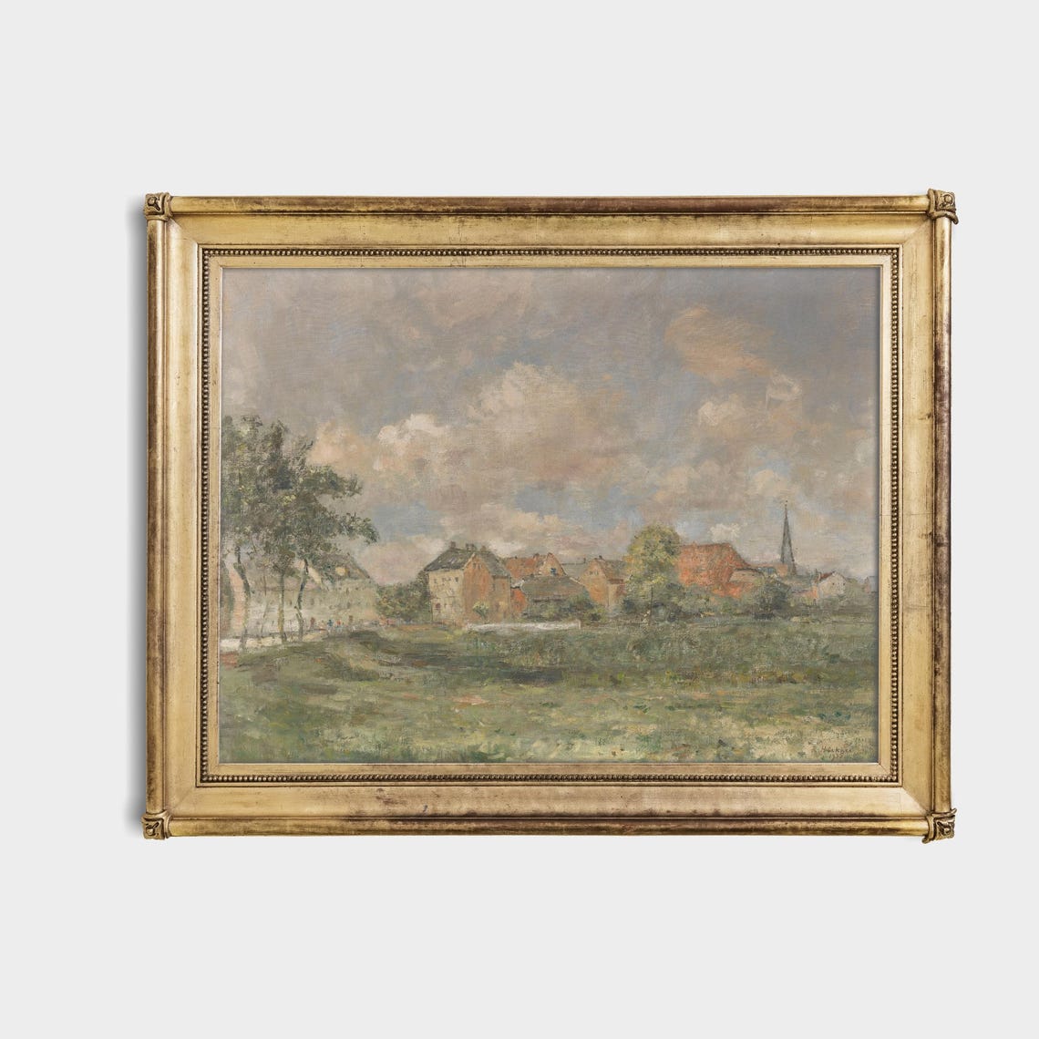 Muted Village with Church Spire Impressionist Landscape Poster - Image 4