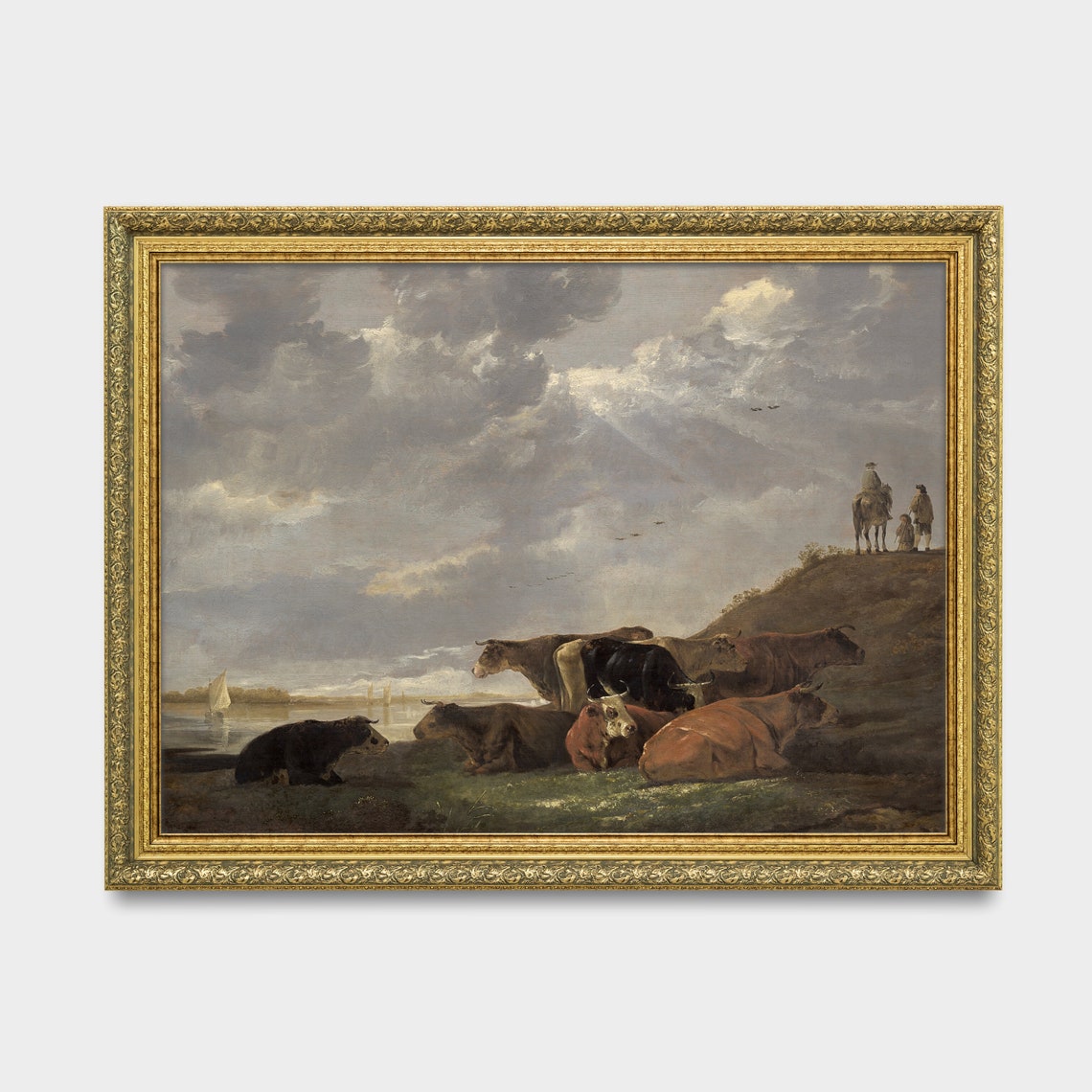 Cattle Resting By A River Under Dramatic Clouds Dutch Style Poster - Image 2
