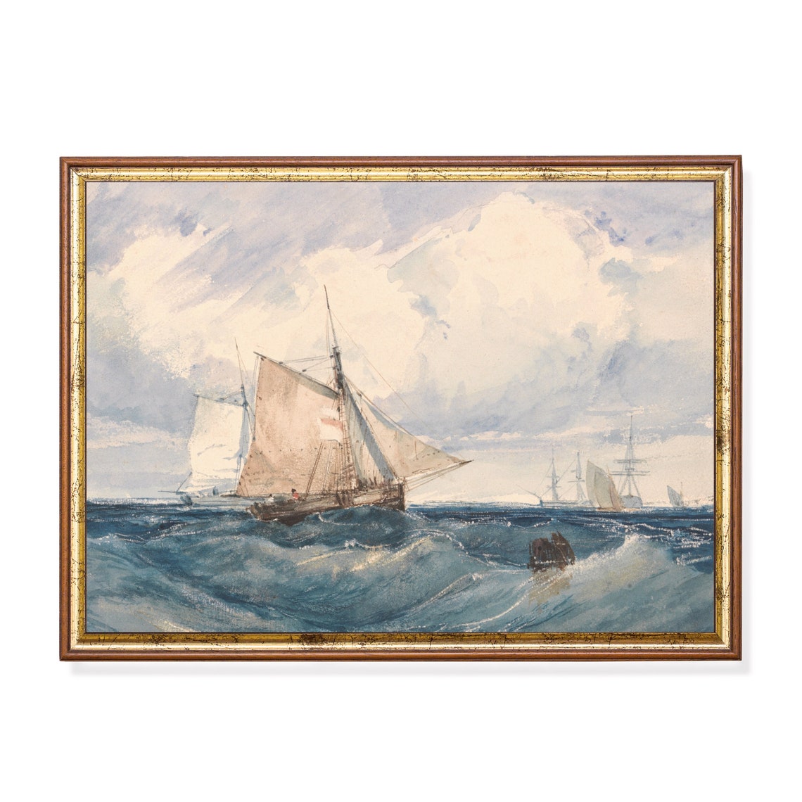 Printed And Shipped Vintage Sailing Ship Painting Antique Seascape Print Ocean Beach Rustic Art Nautical Decor Physical Prints
