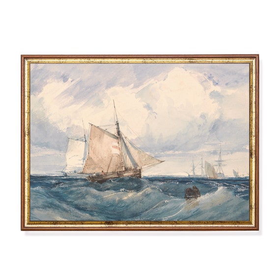 Printed And Shipped Vintage Sailing Ship Painting Antique Seascape Print Ocean Beach Rustic Art Nautical Decor Physical Prints