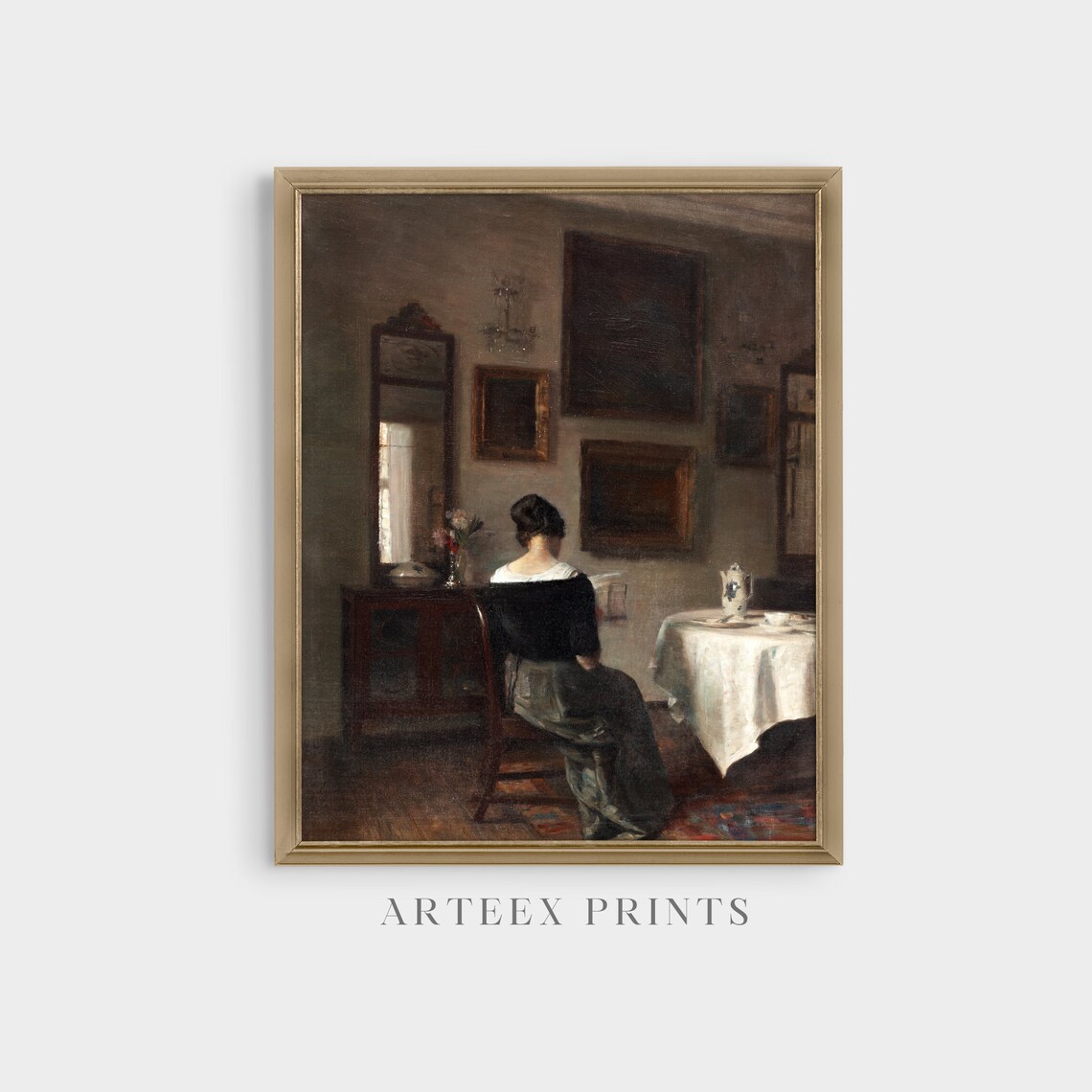 Woman Reading at Breakfast Table, Vintage Portrait Art Print - Image 4