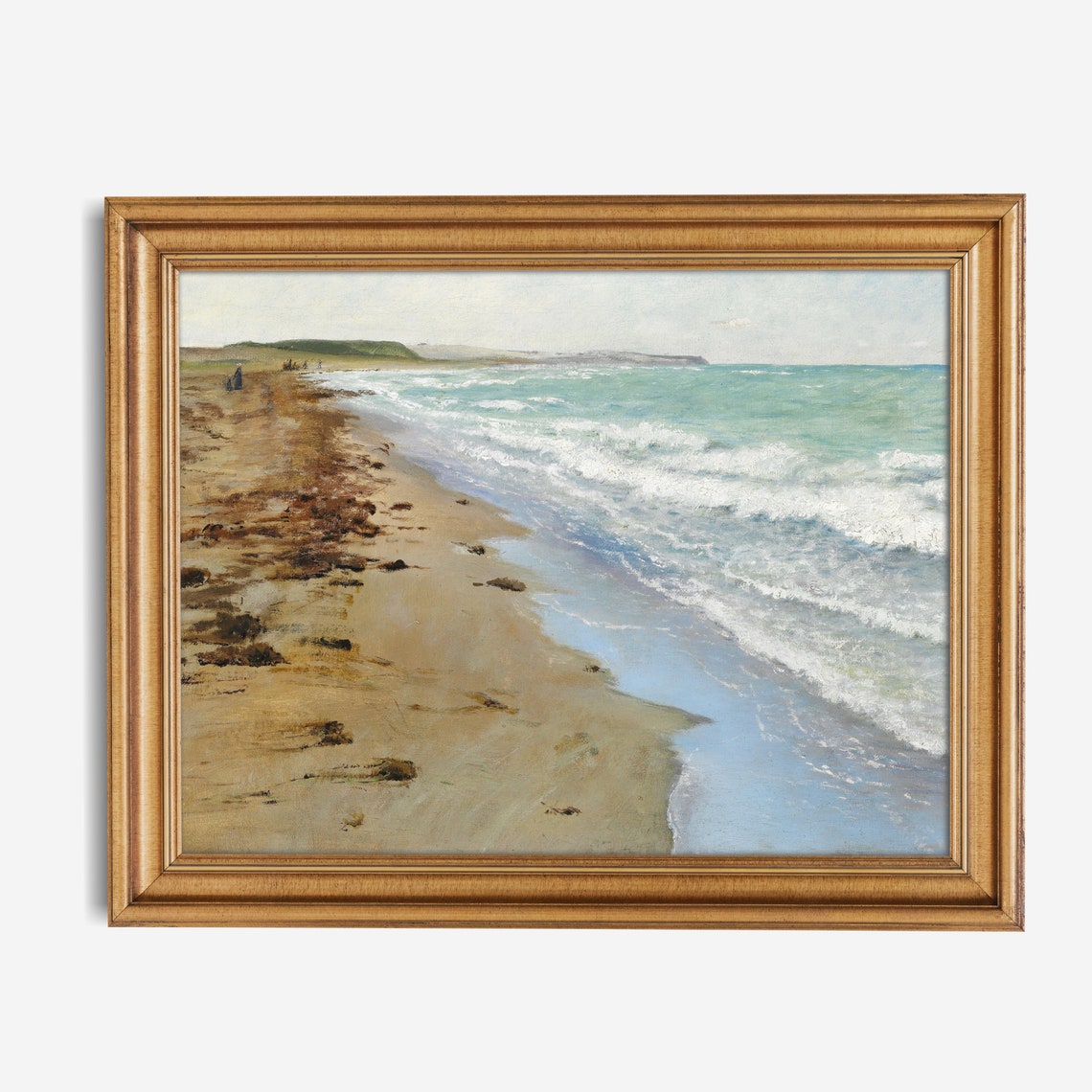 Turquoise Waves on Quiet Sandy Beach Distant Headland Seascape Poster - Image 2