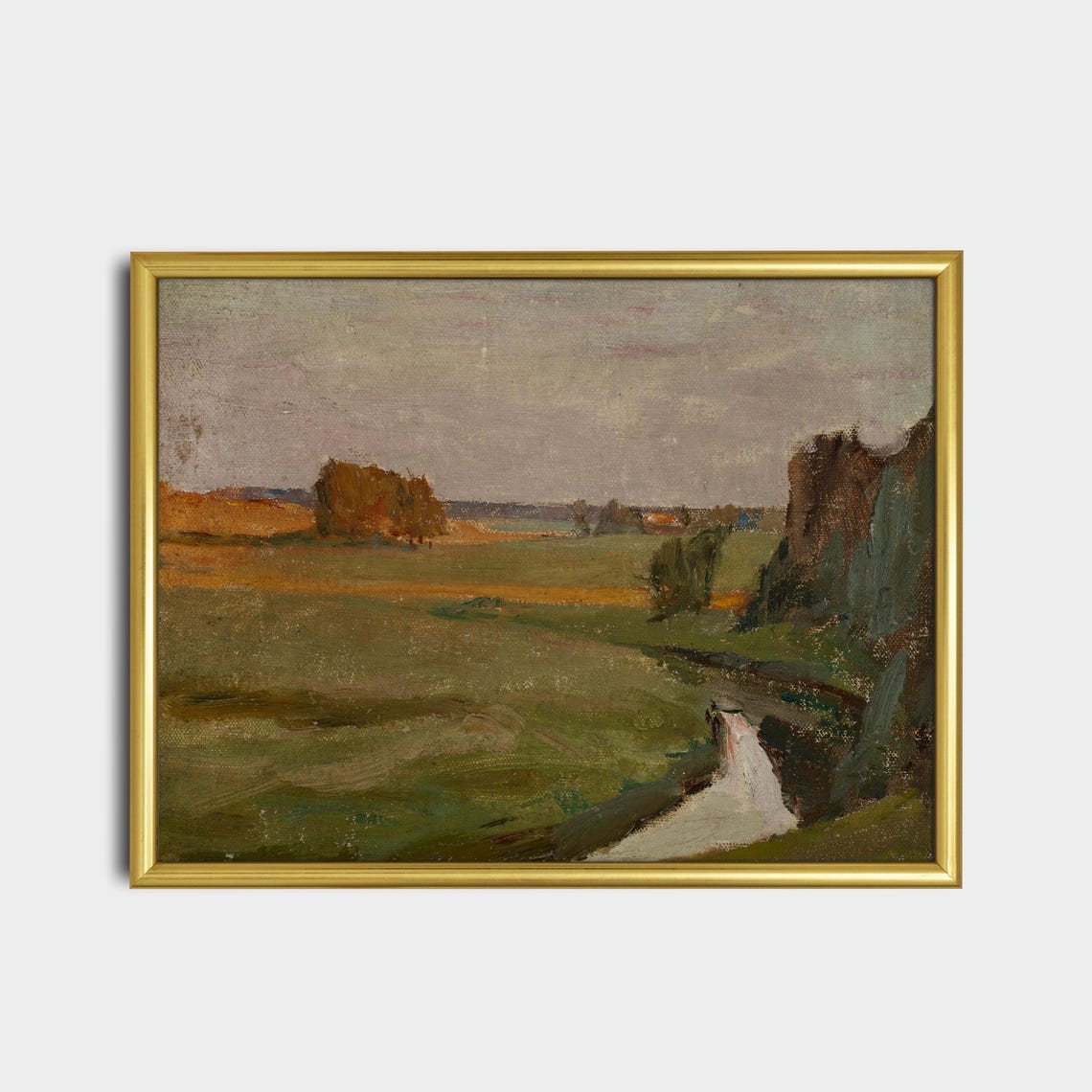Golden Hour Meadow Stream Impressionist Countryside Landscape Poster - Image 2