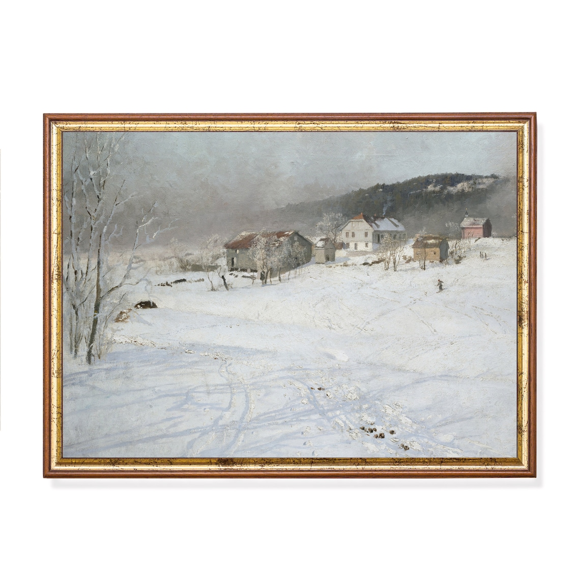 Snow-Covered Farm Hamlet in Soft Pale Winter Light Vintage Poster