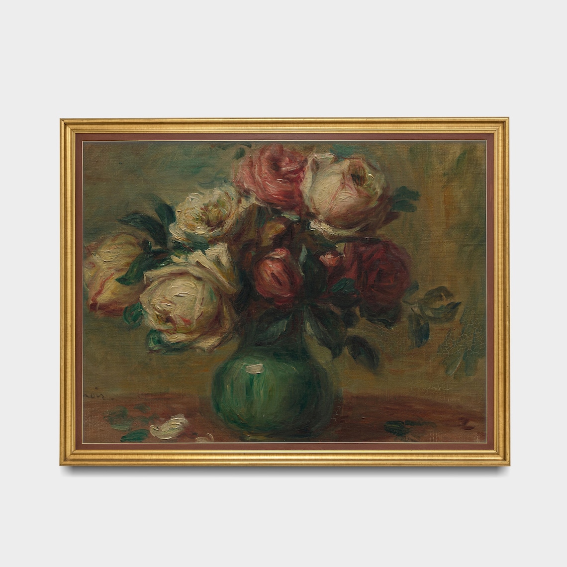 Renoir Roses in a Green Vase Impressionist Floral Still Life Poster - Image 3