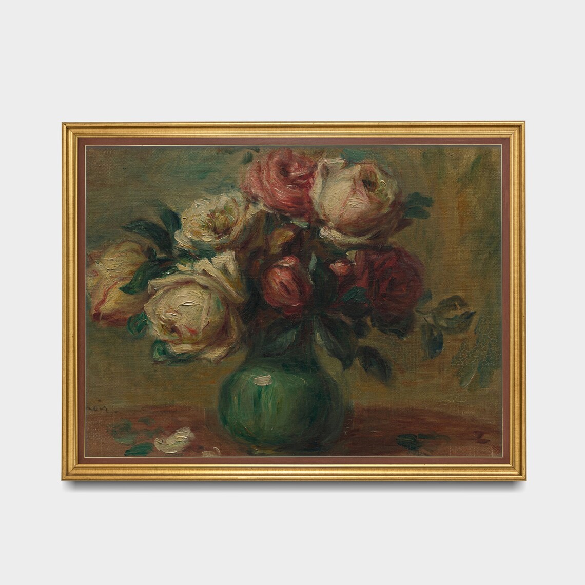 Vintage Still Life With Flowers Antique Roses Painting Moody Floral Print Farmhouse Decor Livingroom - Image 3