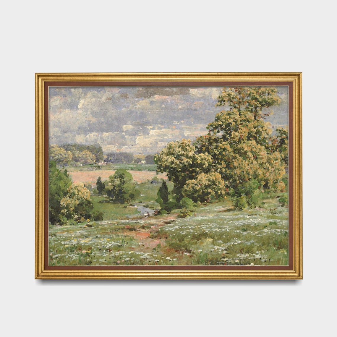 Lush Spring Meadow with Trees Impressionist Landscape Painting Poster - Image 2