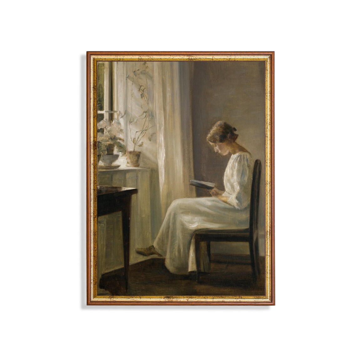 Woman Reading Book, Vintage Danish Interior Art Print
