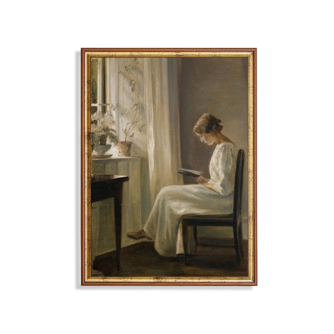 Woman Reading Book, Vintage Danish Interior Portrait