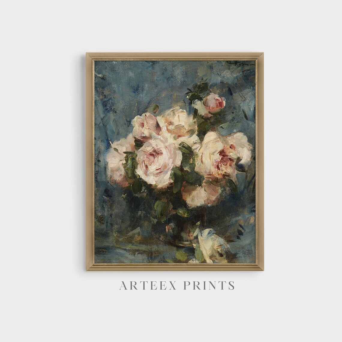 Vintage Roses Still Life, Rustic Oil Painting Print - Image 4