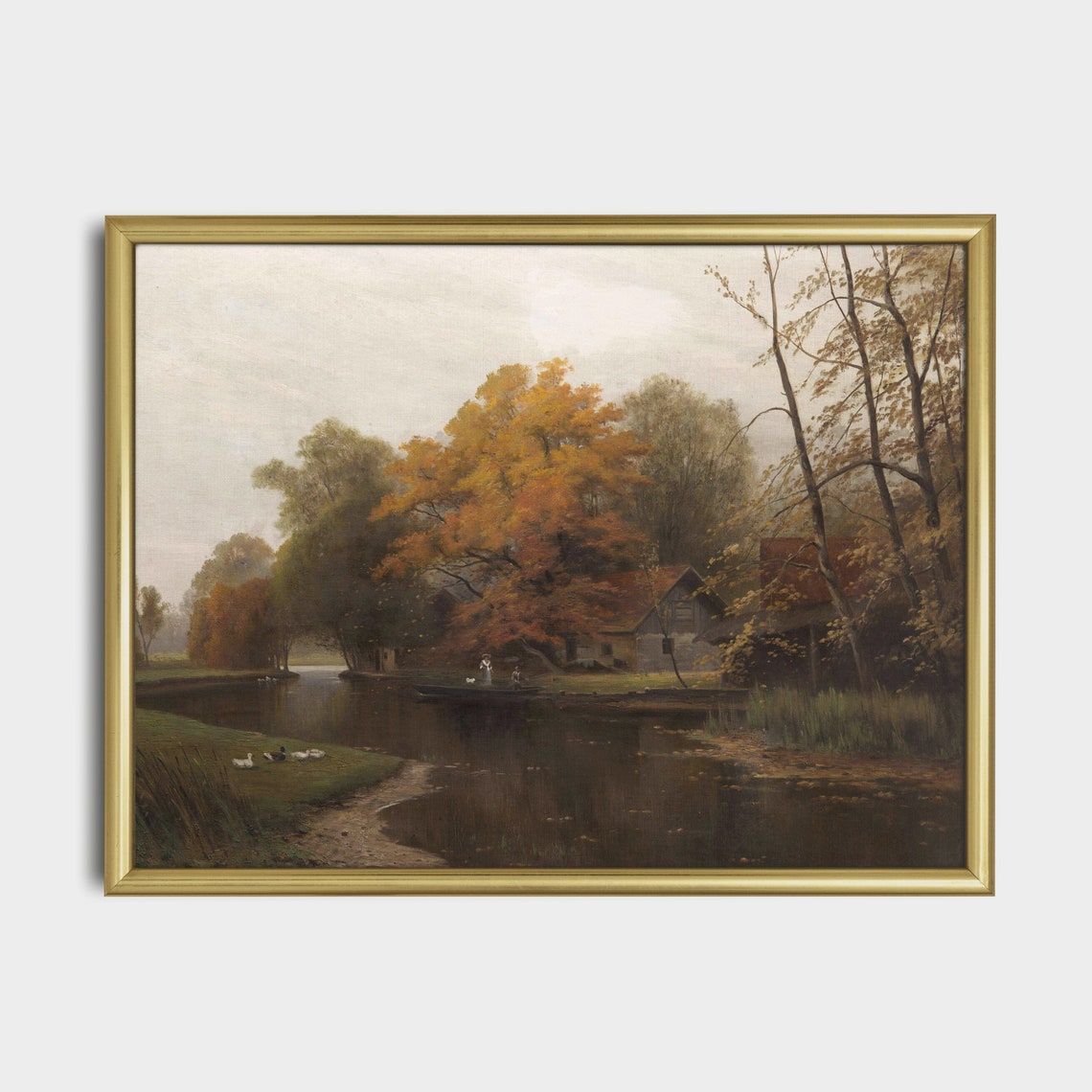 Vintage Autumn Landscape Prints Antique Fall Painting Moody Rustic Art Country Lake Decor Wall Art - Image 5