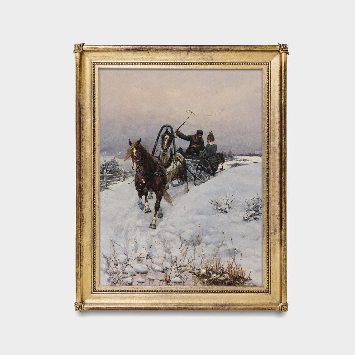 Horse Drawn Sleigh Ride Racing Across Snowy Fields Vintage Poster - Image 3