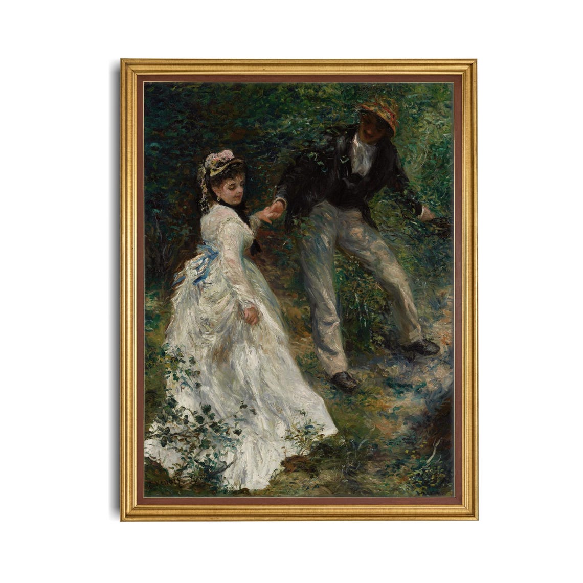 Young Couple Strolling Through a Garden Antique Oil Art Poster - Image 4