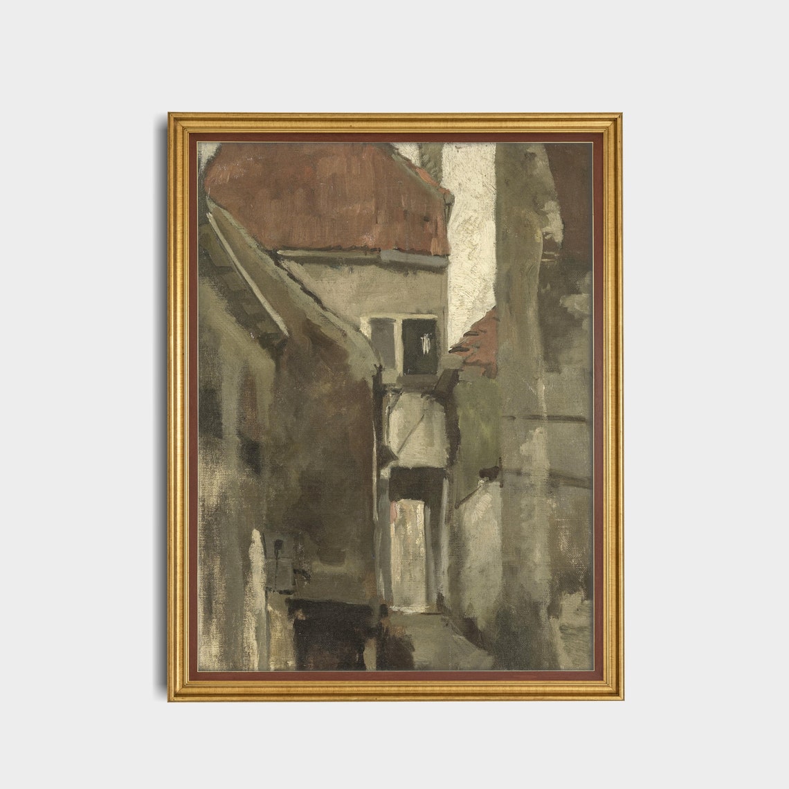 Old Red Rooftops Narrow Alley Muted Sketch Vintage Architecture Print - Image 5