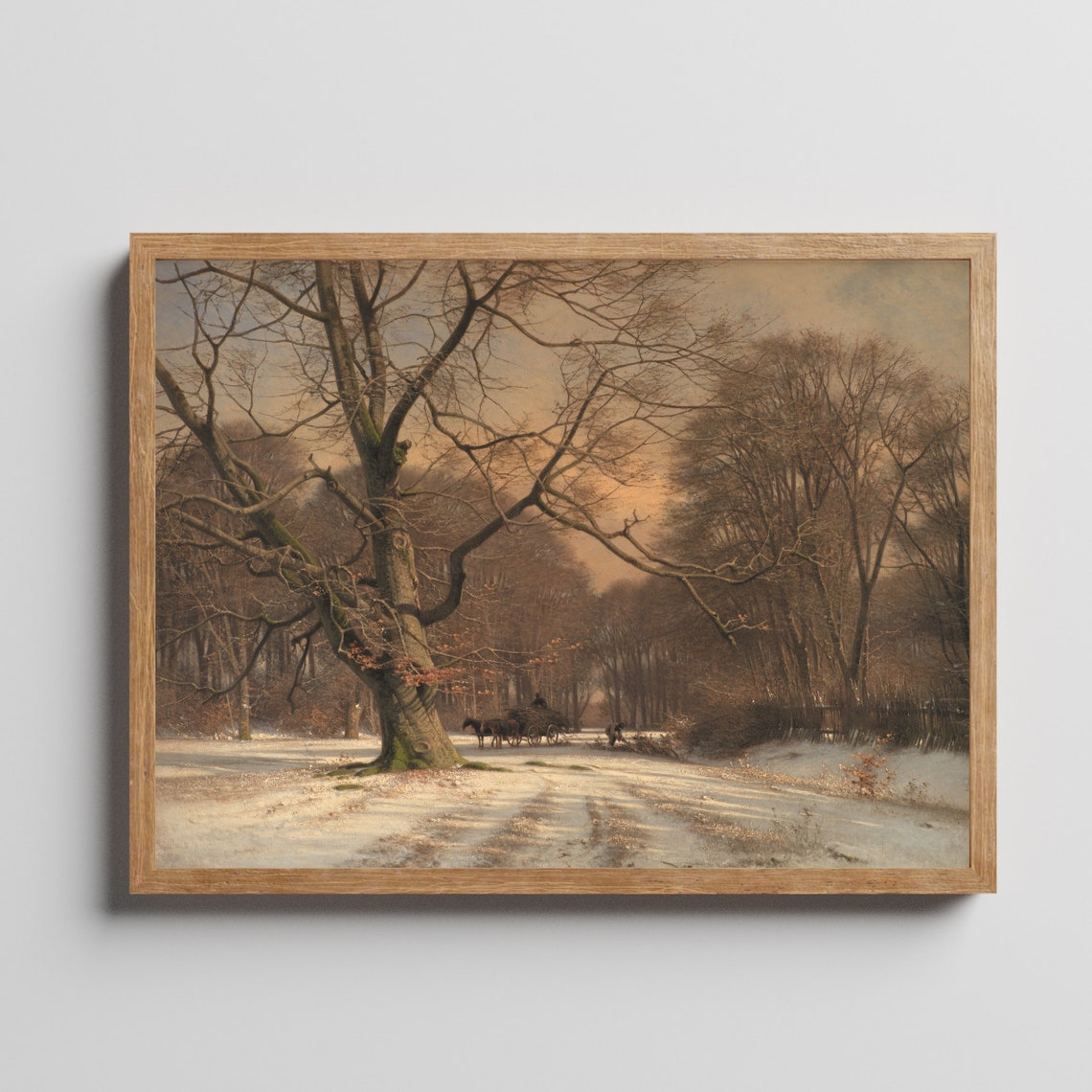 Snowy Forest Road With Ancient Oak Vintage Winter Scene Poster - Image 2