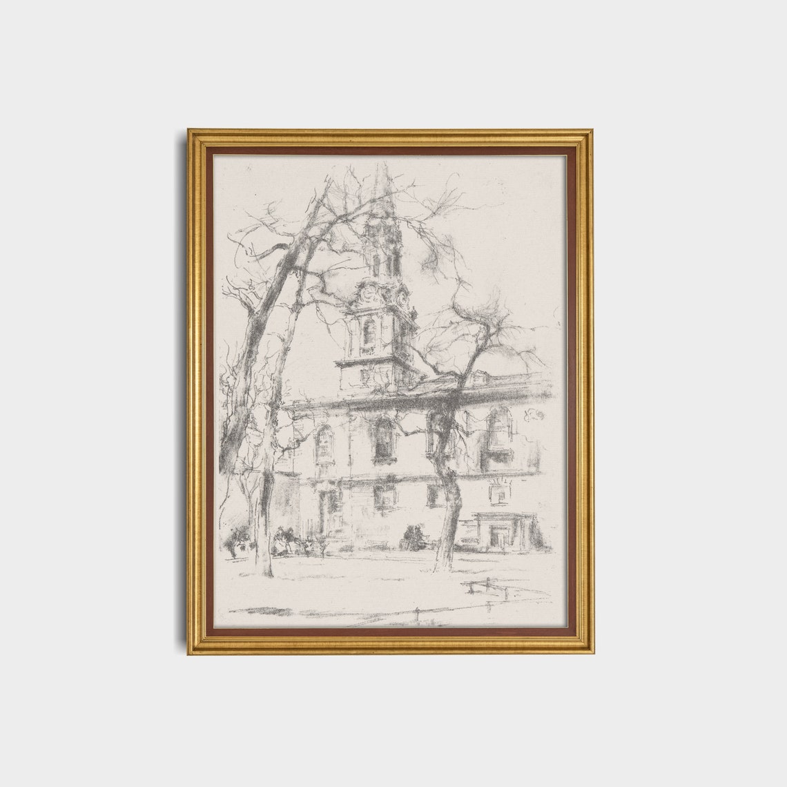 Vintage Wall Art Architecture Sketch Drawing Print Neutral Antique Art Vertical Wall Art Rustic Art - Image 2