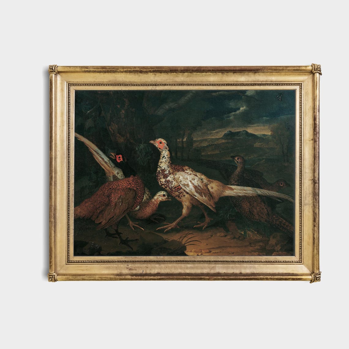 Pheasants in Moonlit Landscape Vintage Game Bird Painting Poster - Image 4