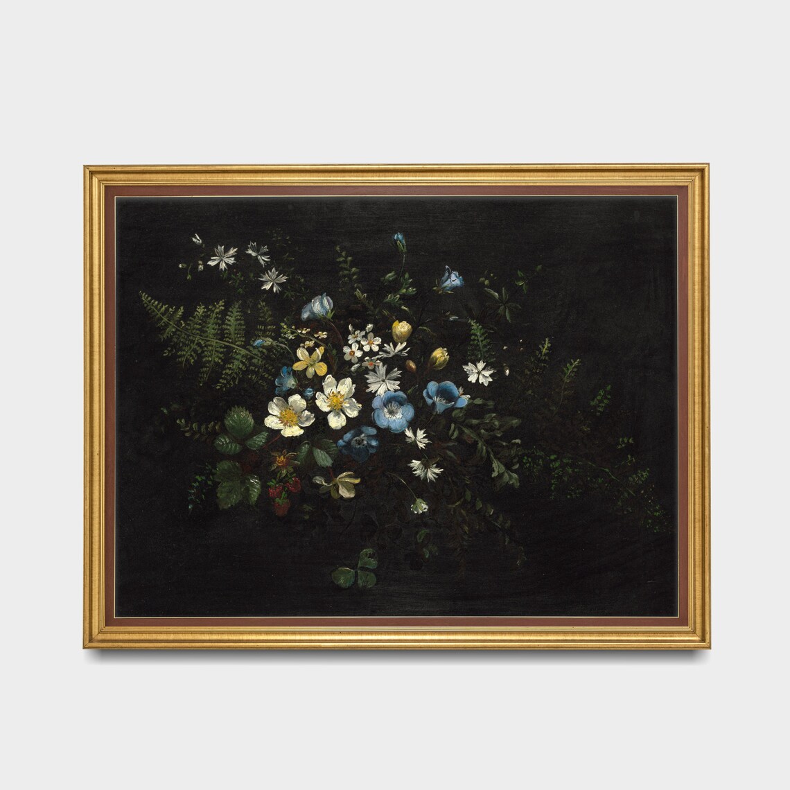 Wildflowers and Ferns on Black Vintage Still Life Painting Poster - Image 3