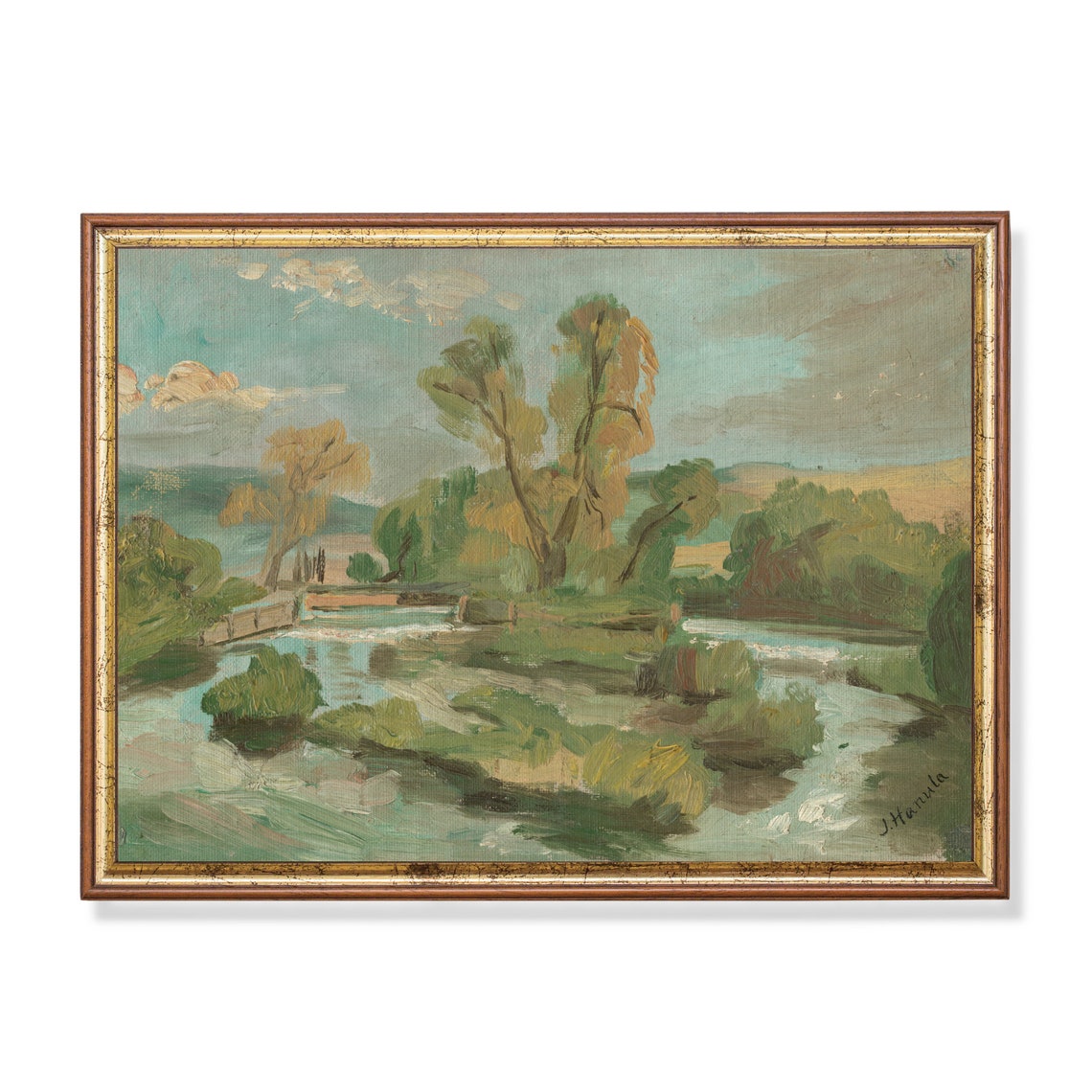 Tranquil River Stream Trees Vintage Landscape Painting Poster