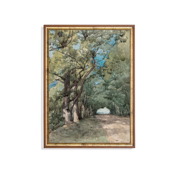 Printed And Shipped Vintage Landscape Painting Antique Tree Forest Wooded Landscape Fine Print Farmhouse Decor Mailed Print