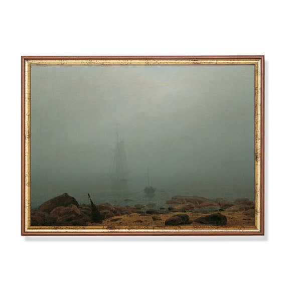 Print And Ship Vintage Sailing Ship In The Fog Antique Seascape Art Nautical Decor Ocean Beach Art Moody Rustic Art Mailed Print