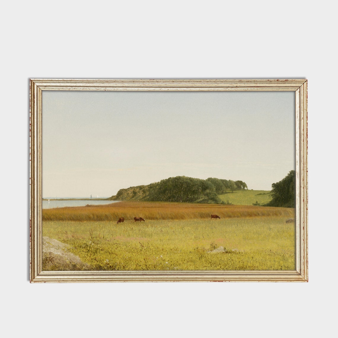 Serene Coastal Meadow Cows Grazing Luminous Vintage Landscape Poster - Image 2