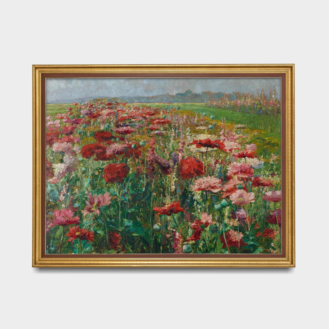 Red Pink Poppy Field Impressionist Vintage Floral Landscape Poster - Image 5