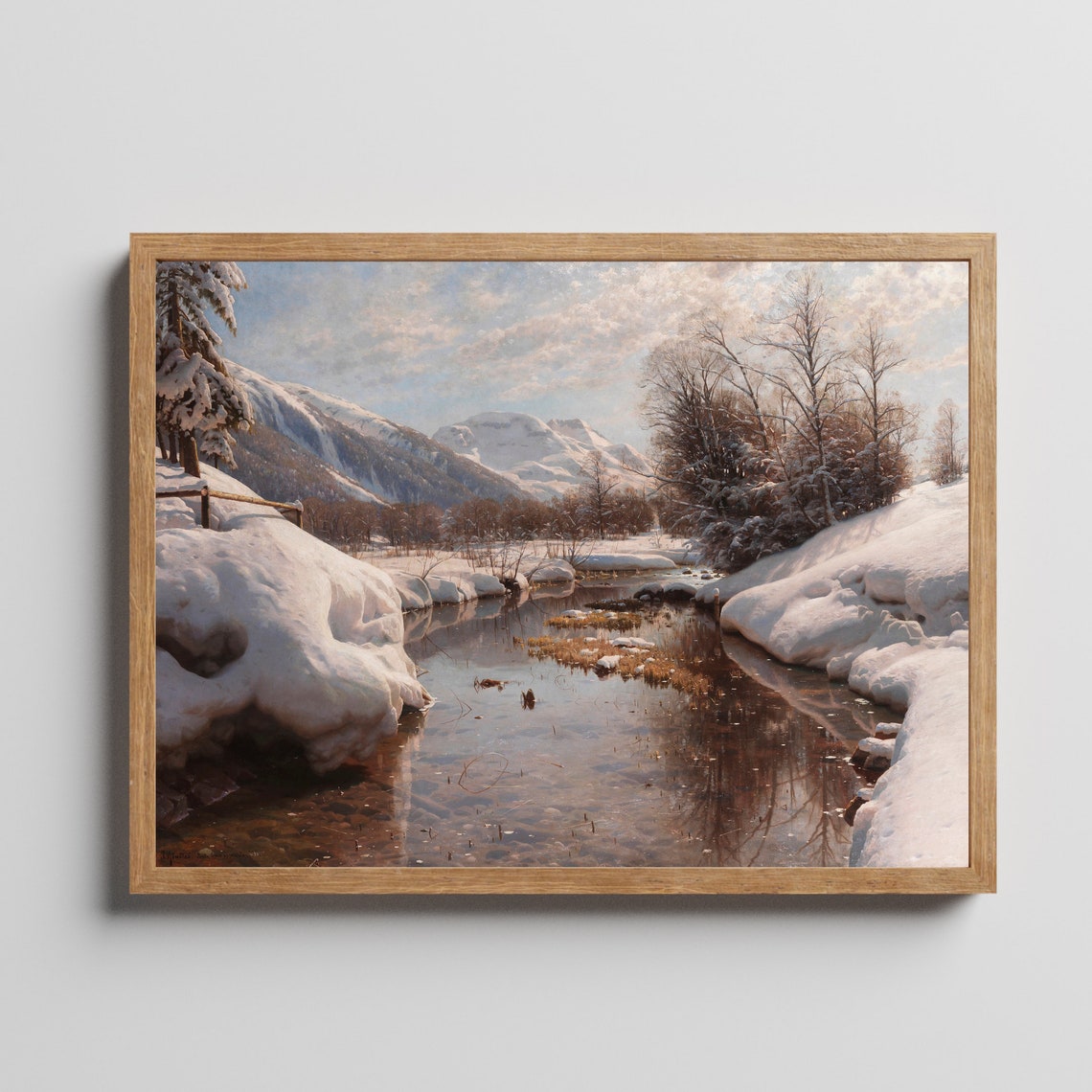 Sunlit Mountain Stream Through Snowbanks Alpine Winter Poster - Image 2